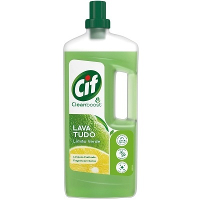 Frasco de detergente líquido CIF Cleanboost Limão Verde verde com rótulo