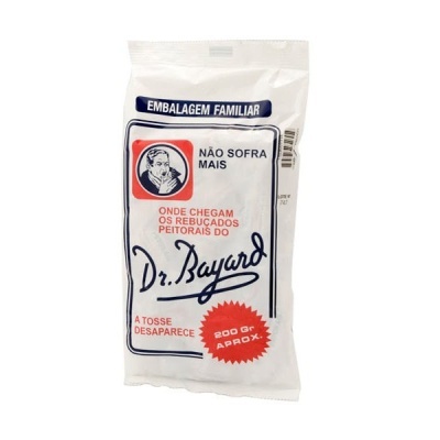Pacote branco de pastilhas Dr. Bayard com texto azul e vermelho