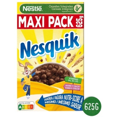 Caixa de cereais integrais Nestlé Nesquik MAXI PACK 625g amarelo e branco