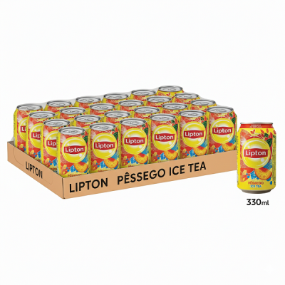 Pack de latas de chá gelado Lipton sabor pêssego com 330ml cada