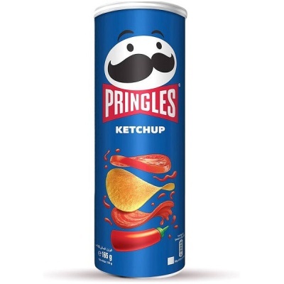 Lata de batatas fritas Pringles sabor Ketchup azul