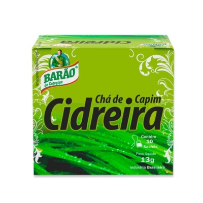Caixa verde de chá de capim cidreira com 10 sachês da marca BARÃO