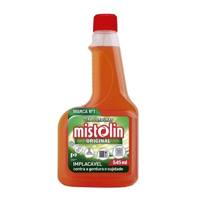 Frasco produto limpeza Mistolin 545 ml com tampa vermelha