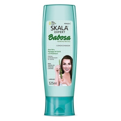 Frasco de condicionador Skala Expert Babosa azul turquesa com rótulo branco e verde
