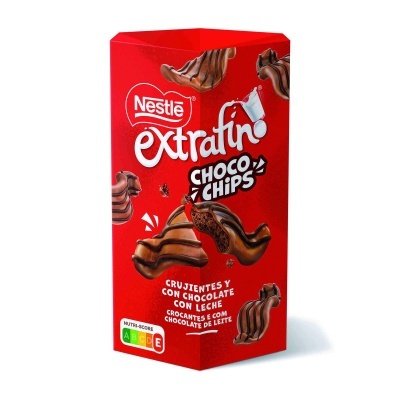 Embalagem vermelha Nestlé extrafino Choco Chips com chocolate de leite