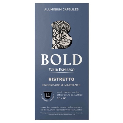Embalagem azul de cápsulas de café espresso BOLD RISTRETTO, 10 cápsulas de alumínio