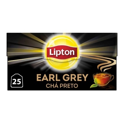 Caixa de chá Lipton Earl Grey Preto com 25 saquetas em fundo preto