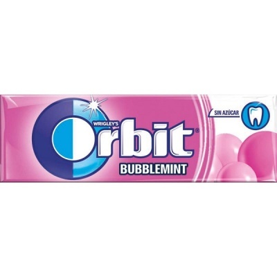 Chiclete Orbit Bubblemint embalagem rosa