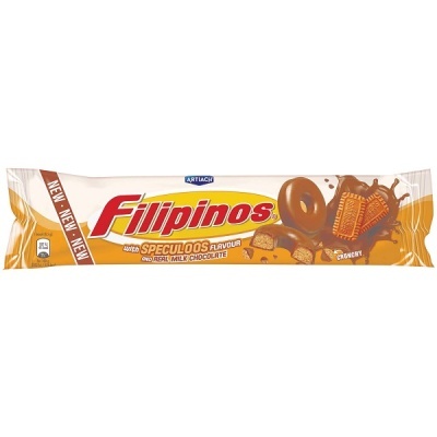 Embalagem de bolachas Filipinos sabor speculoos cobertas com chocolate de leite.