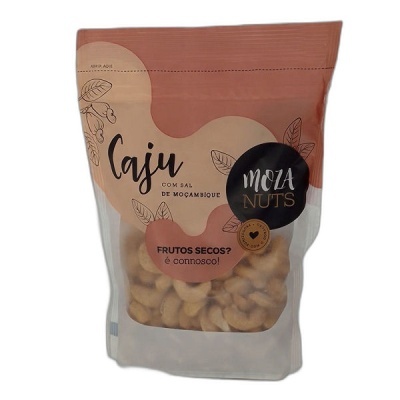 Embalagem de cajus com sal de Moçambique da marca Moza Nuts
