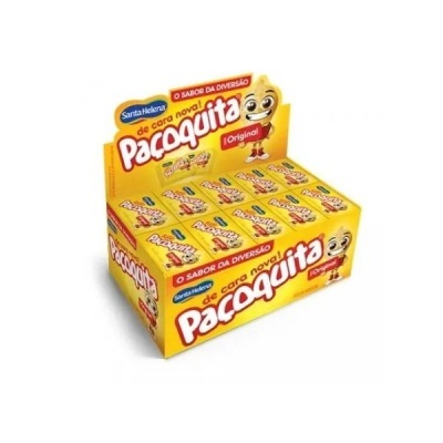 Caixa amarela com doces Paçoquita individuais