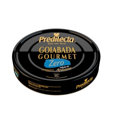 Embalagem preta redonda de goiabada gourmet Predilecta zero açúcares