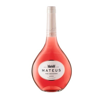 Garrafa de vinho rosé Mateus The Original com rótulo branco