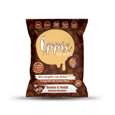 Embalagem castanha de snack Ippie bola energética cacau e avelã