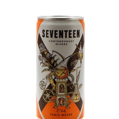 Lata de água tónica SEVENTEEN TONIC WATER com design vintage.