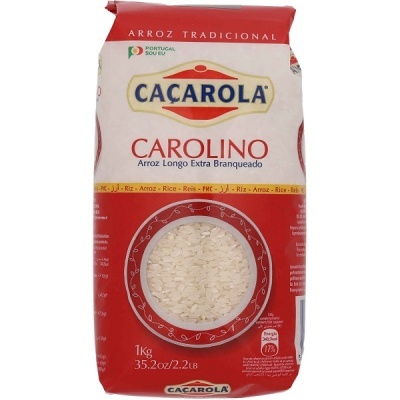 Pacote de arroz Caçarola Carolino com janela transparente mostrando arroz