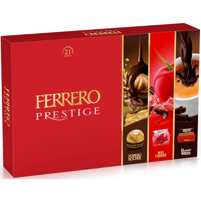 Embalagem de chocolates Ferrero Prestige com 21 unidades