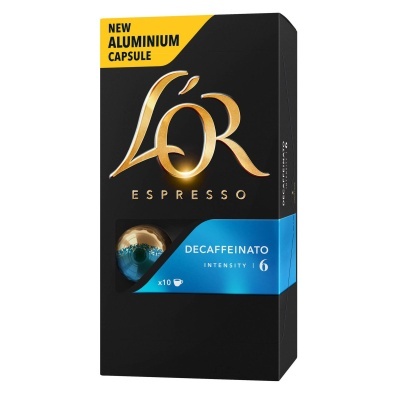 Embalagem de cápsulas de café L'OR Espresso Decaffeinato intensidade 6 com 10 cápsulas