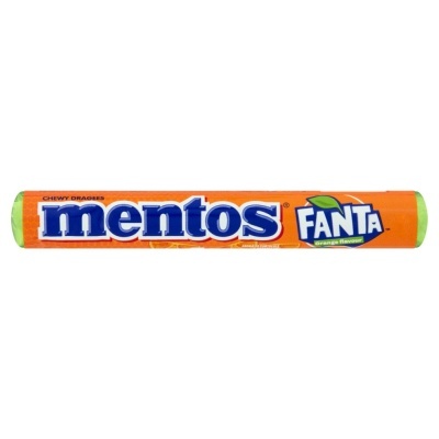 Embalação cilíndrica de rebuçados Mentos sabor Fanta Laranja