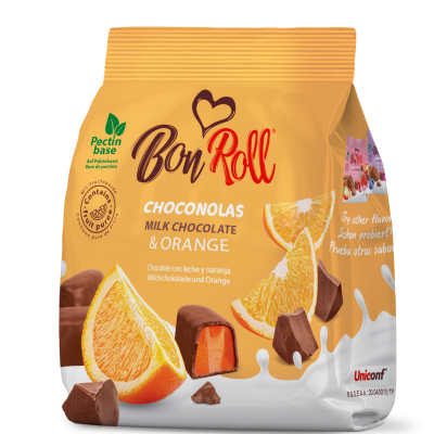 Pacote de chocolates Bon Roll Choconolas leite e laranja