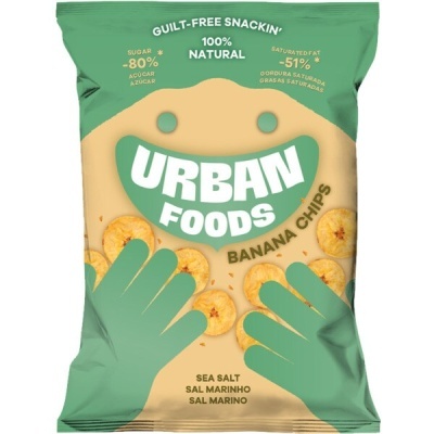 Pacote de batatas fritas de banana Urban Foods sabor sal marinho