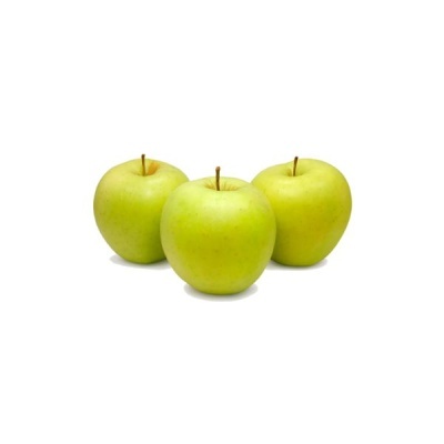Três maçãs verdes sobre fundo branco