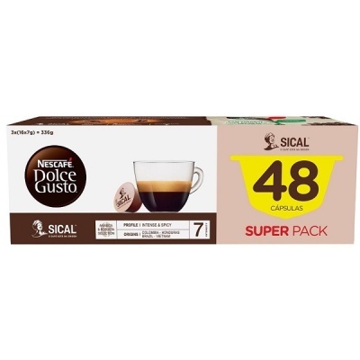Pacote de cápsulas de café Nescafé Dolce Gusto Sical com 48 unidades, cores castanho, branco e amarelo