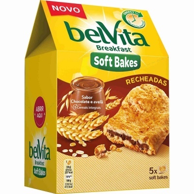 Embalagem belVita Breakfast Soft Bakes sabor Chocolate e avelã 5 unidades