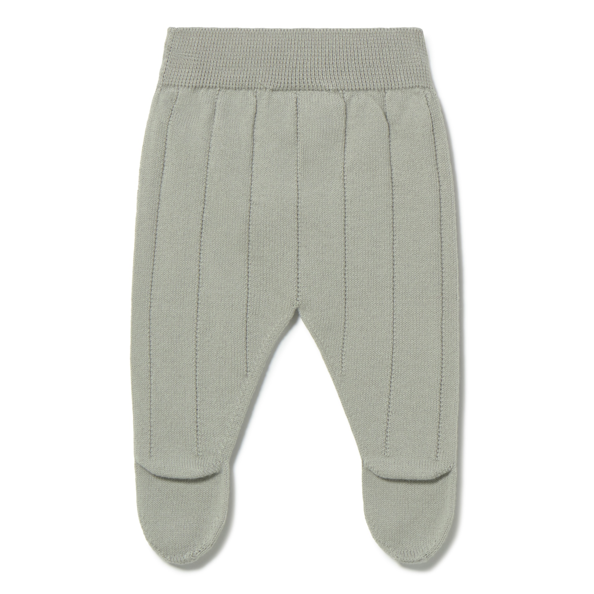 calças de bebé cinza claro em malha canelada com pés fechados