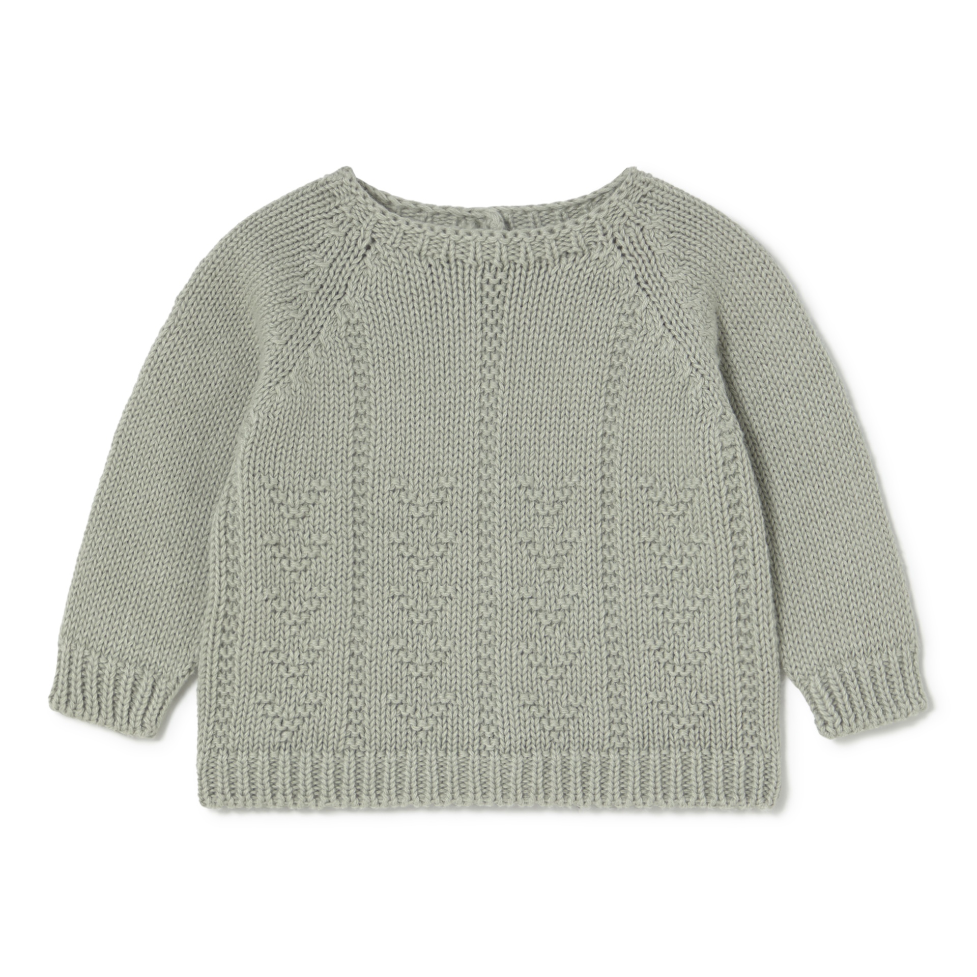 Camisola de malha cinzenta clara para criança com padrão texturizado vertical e gola redonda