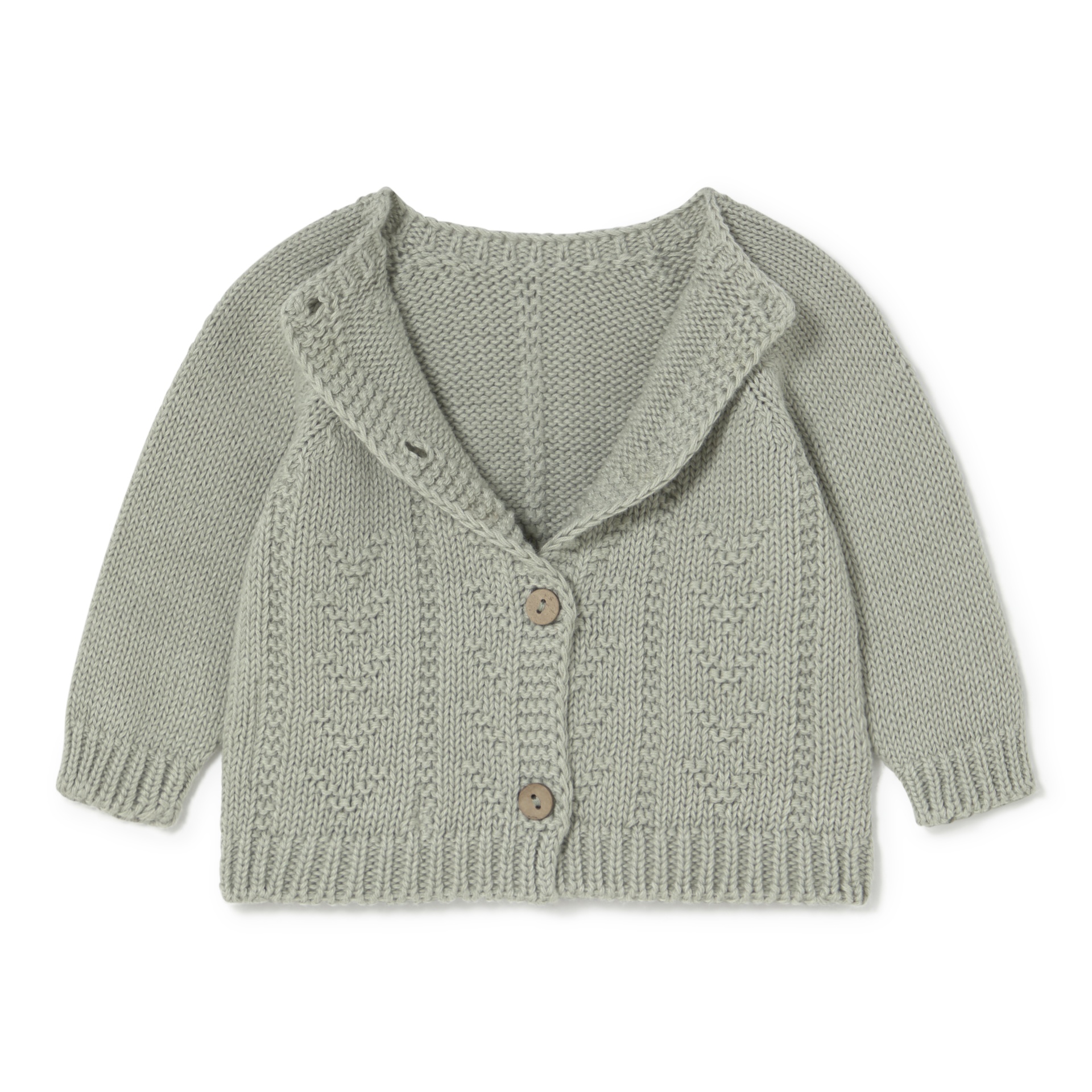 Camisola de malha cinzenta para bebé com botões de madeira