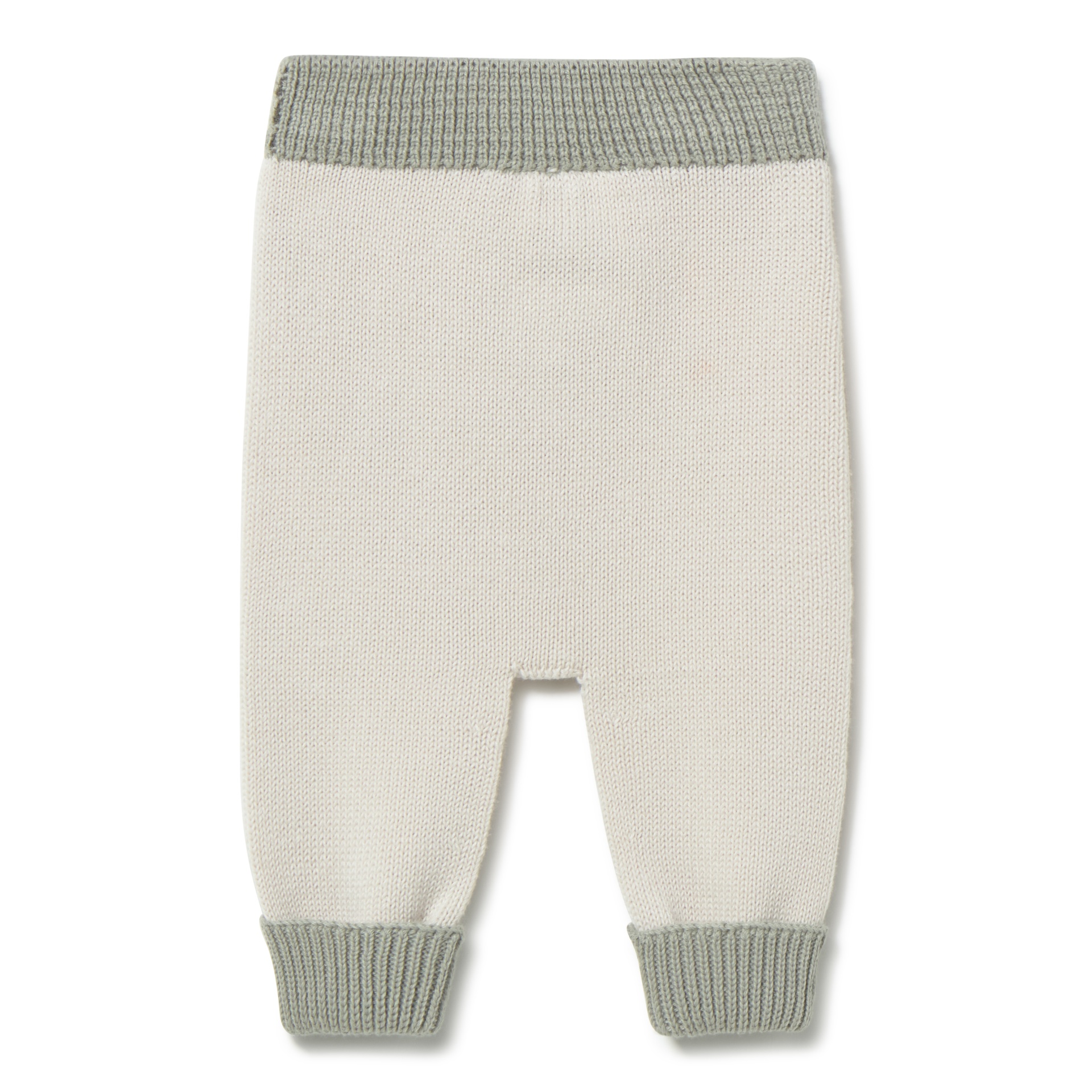 Calças infantis de malha creme com detalhes cinzentos