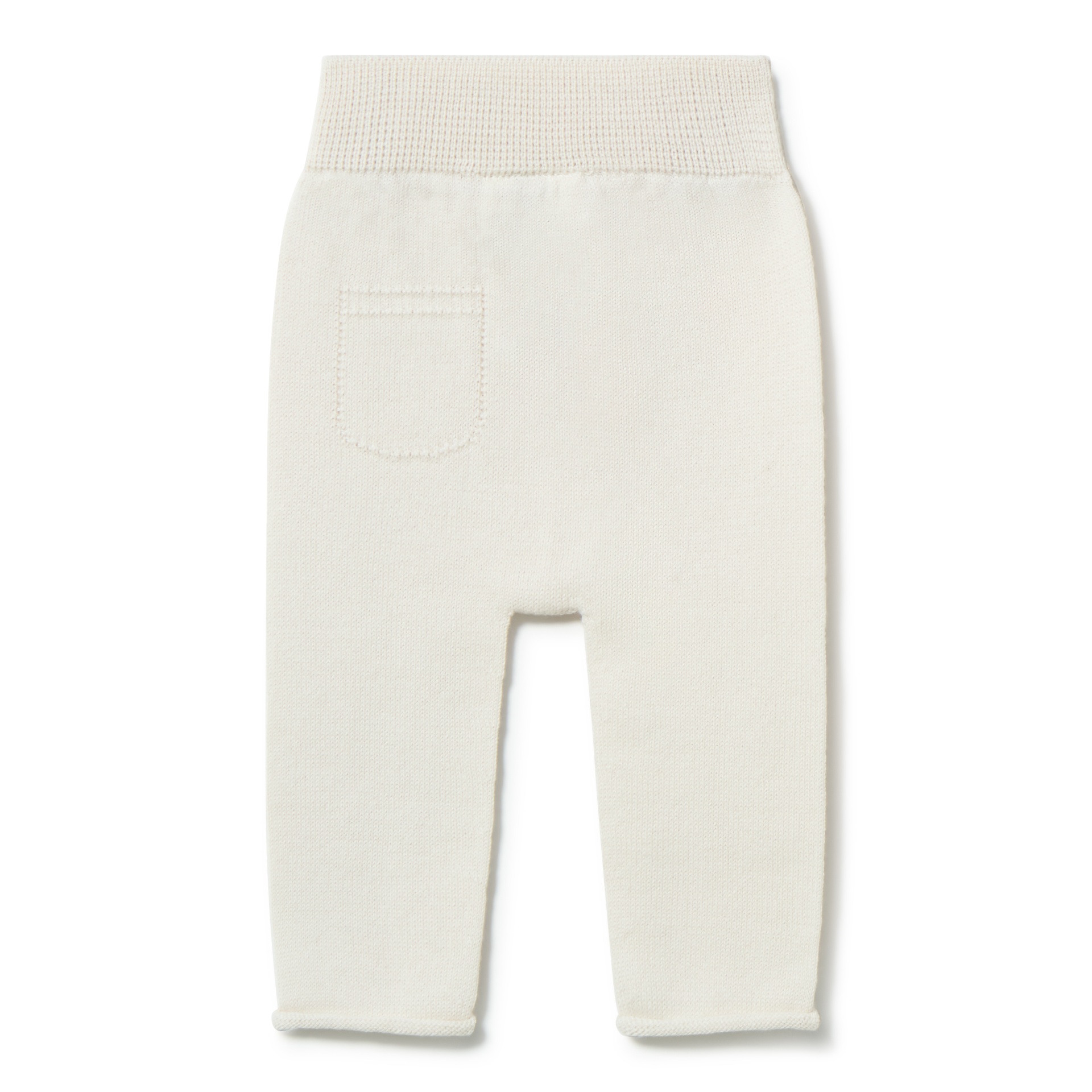 Calças de bebé creme em malha com bolso e cós largo canelado