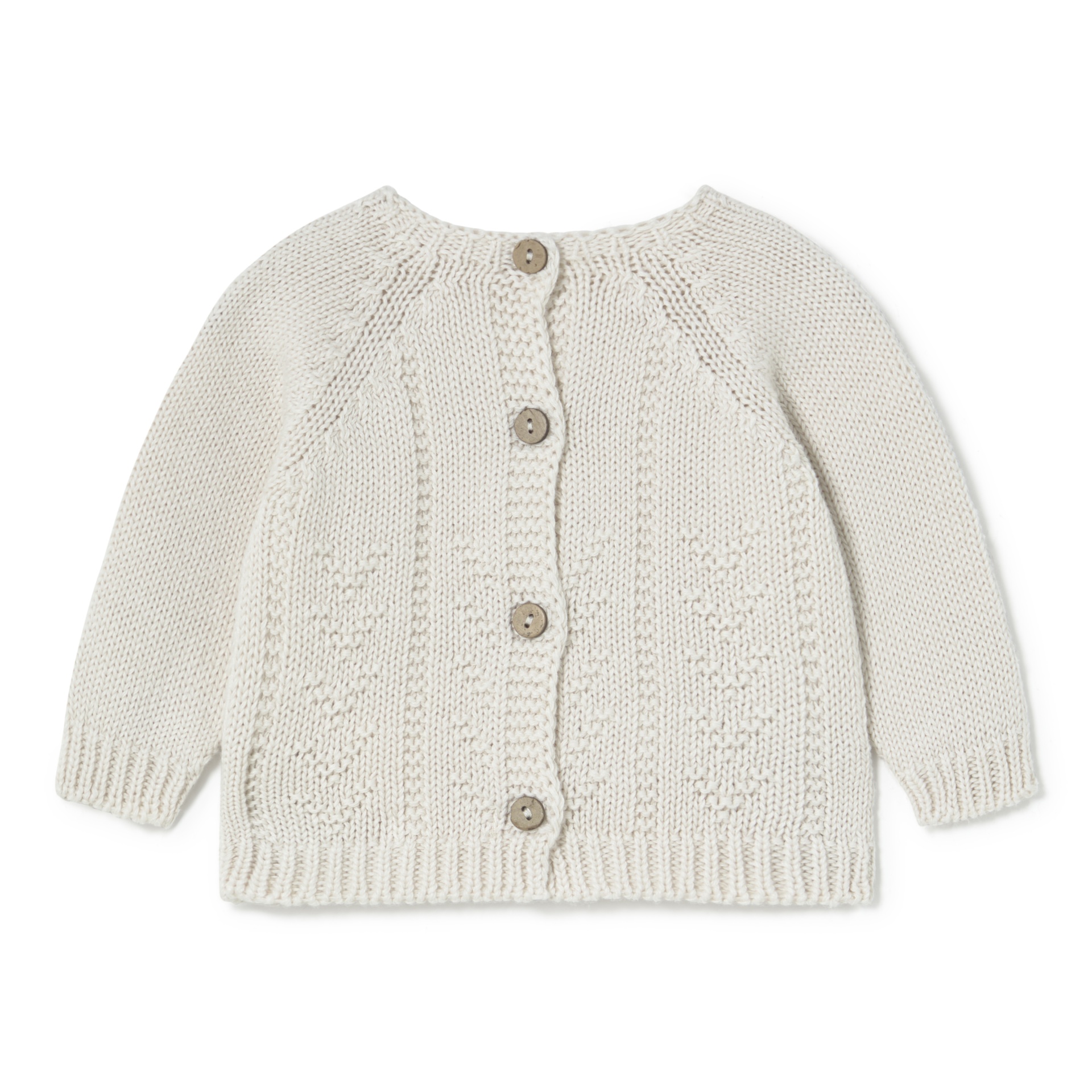 Camisola de malha branca para bebé com botões de madeira