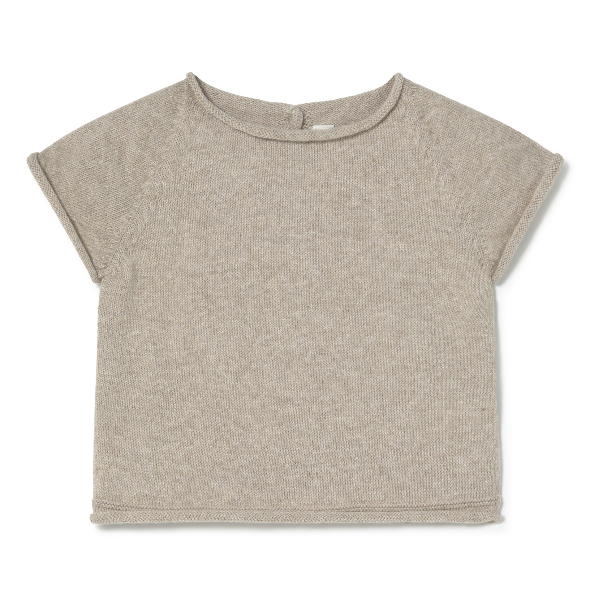 Camisola de malha bege clara com mangas curtas