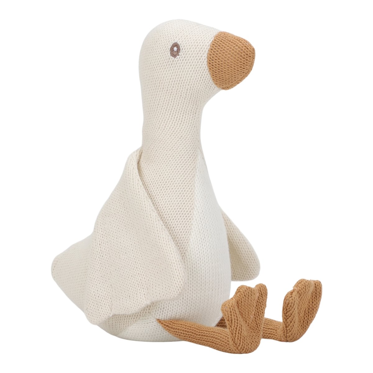 Peluche de pato ou ganso em malha creme e castanha sentado