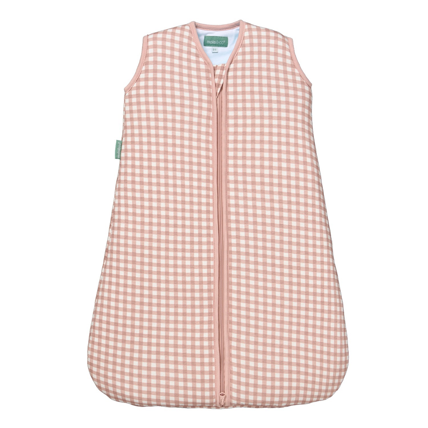 Pijama colete para bebé padrão vichy rosa e branco com fecho de correr
