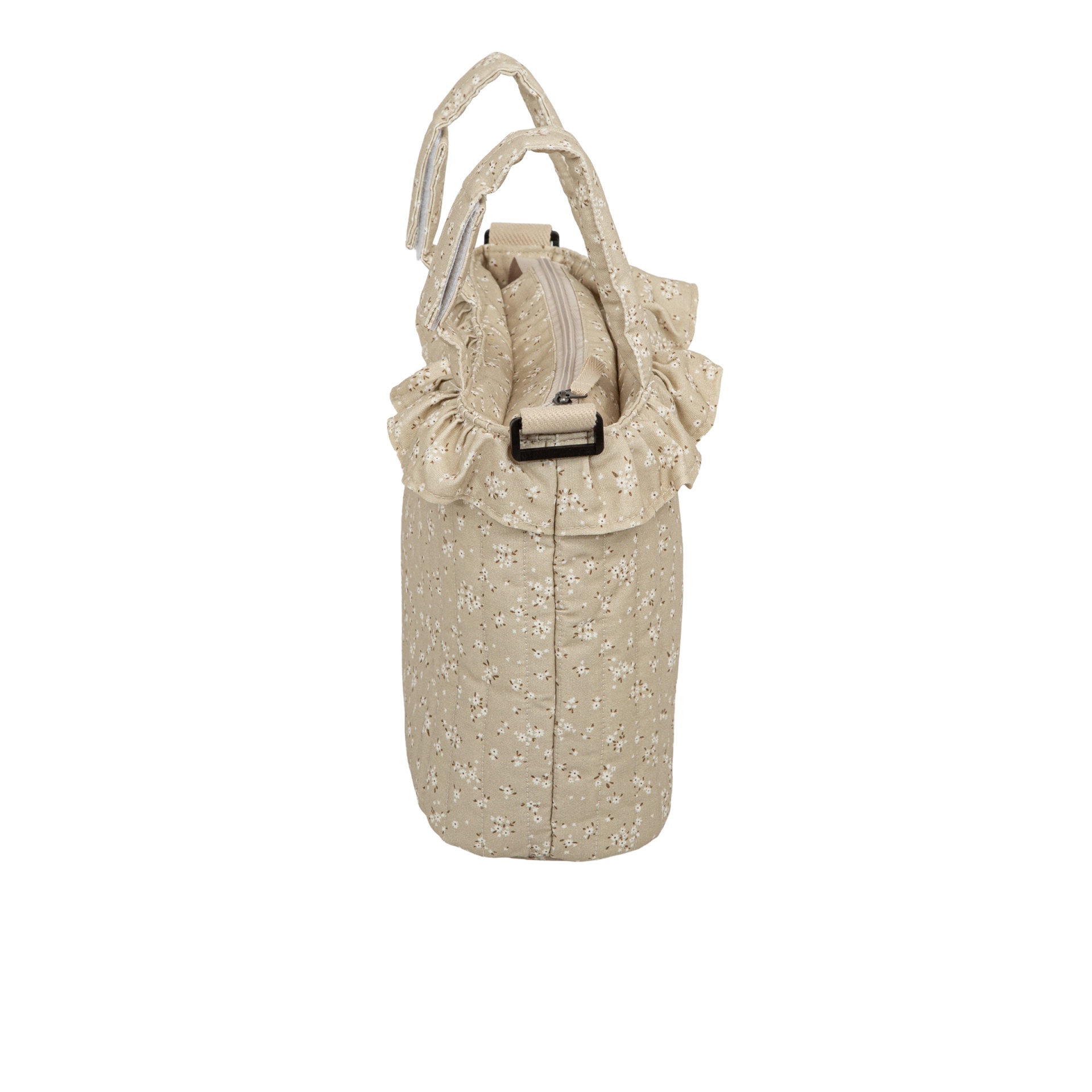Saco térmico floral castanho claro com alças e zíper