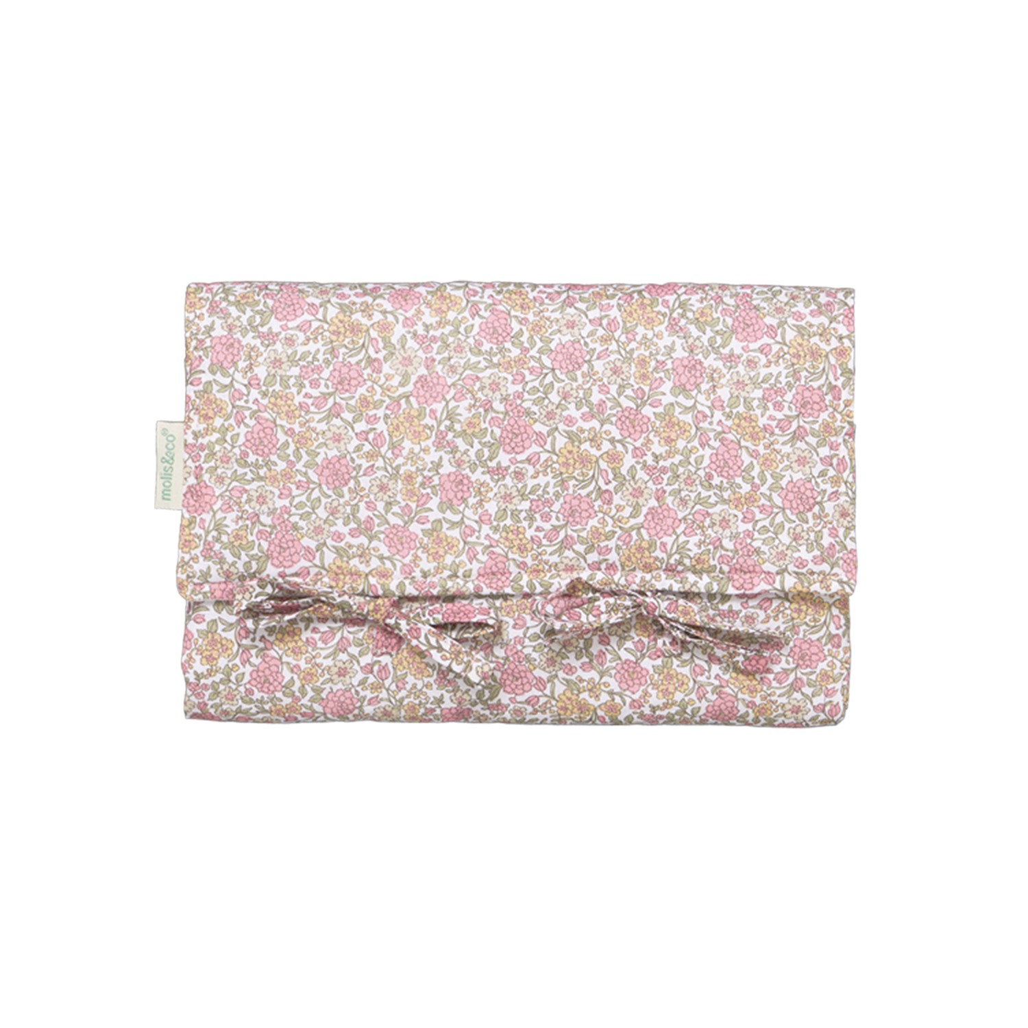 Carteira ou nécessaire floral rosa com laço e etiqueta lateral