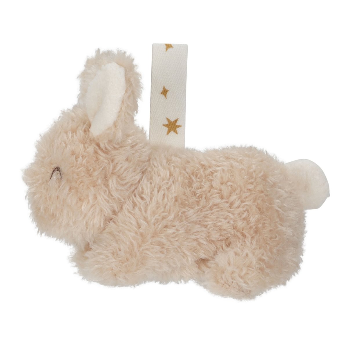 Pelúcia de coelho castanho claro com orelhas brancas e fita decorativa
