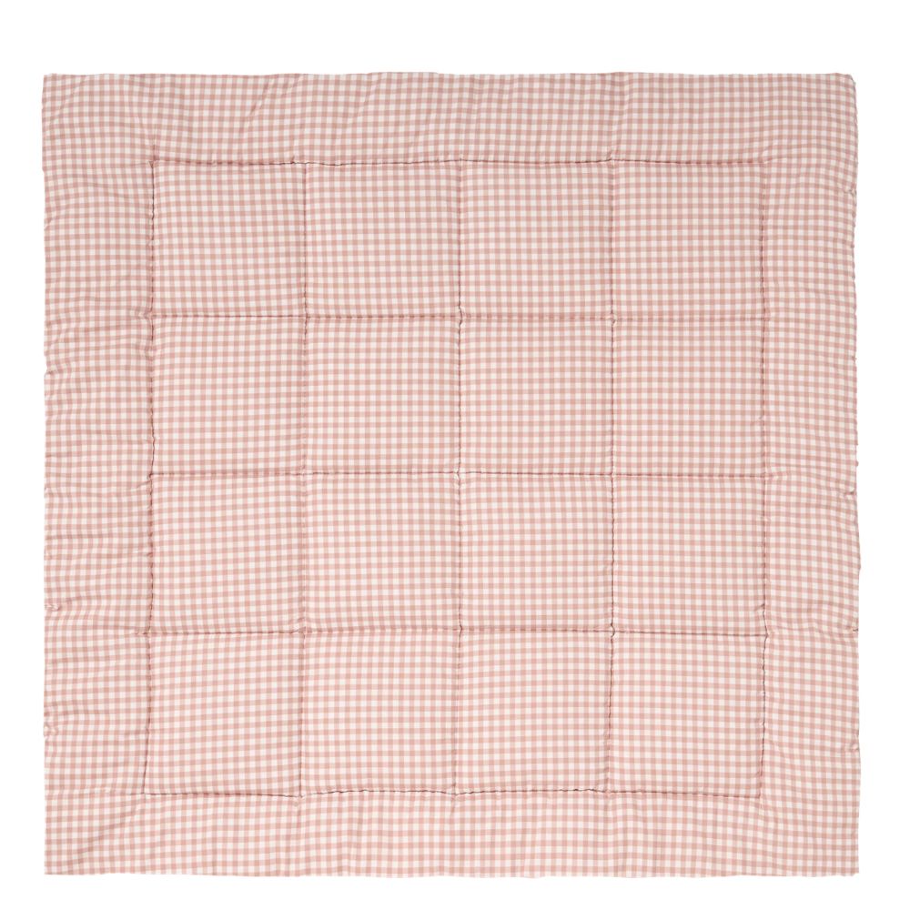 Colchão quadrado acolchoado com padrão vichy rosa e branco