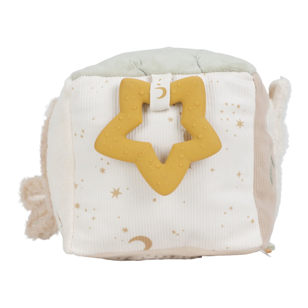 Cubo de peluche com mola de borracha em forma de estrela amarela