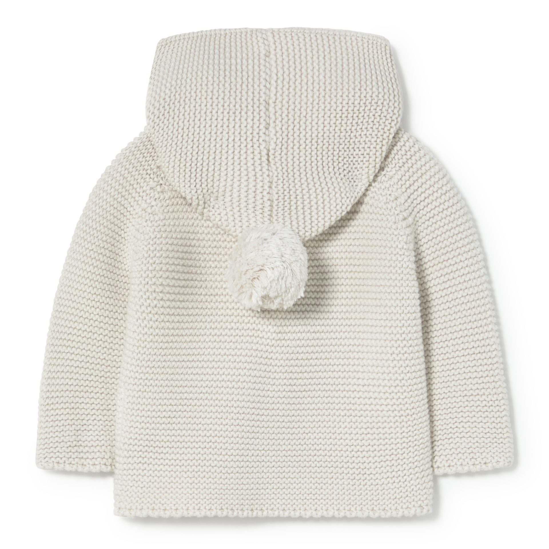 Camisola de malha bege com capuz e pompom costas