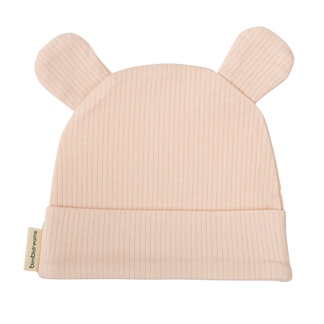 Gorro para bebé bege com orelhas e etiqueta lateral bimbidreams
