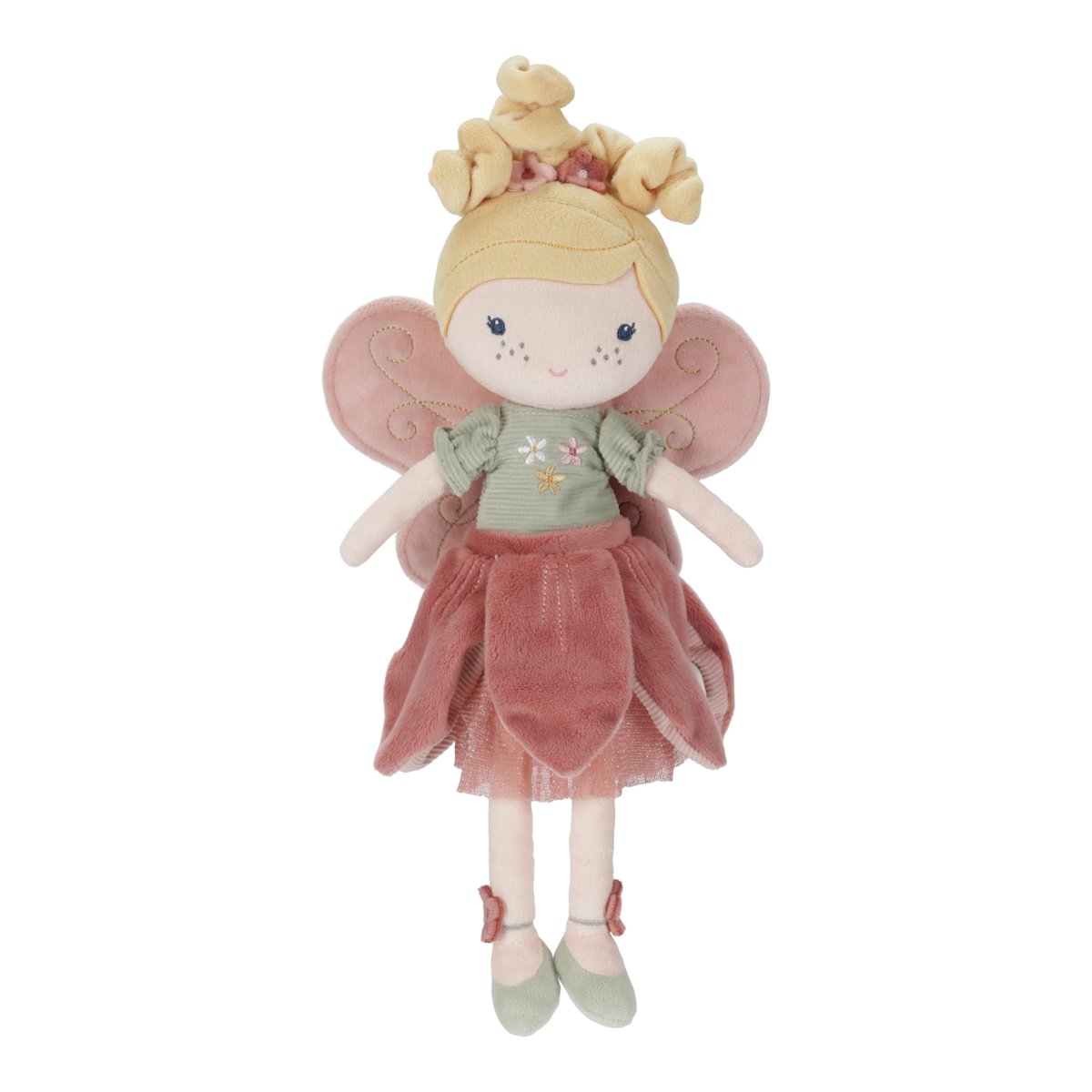 Boneca de peluche fada com vestido rosa e asas