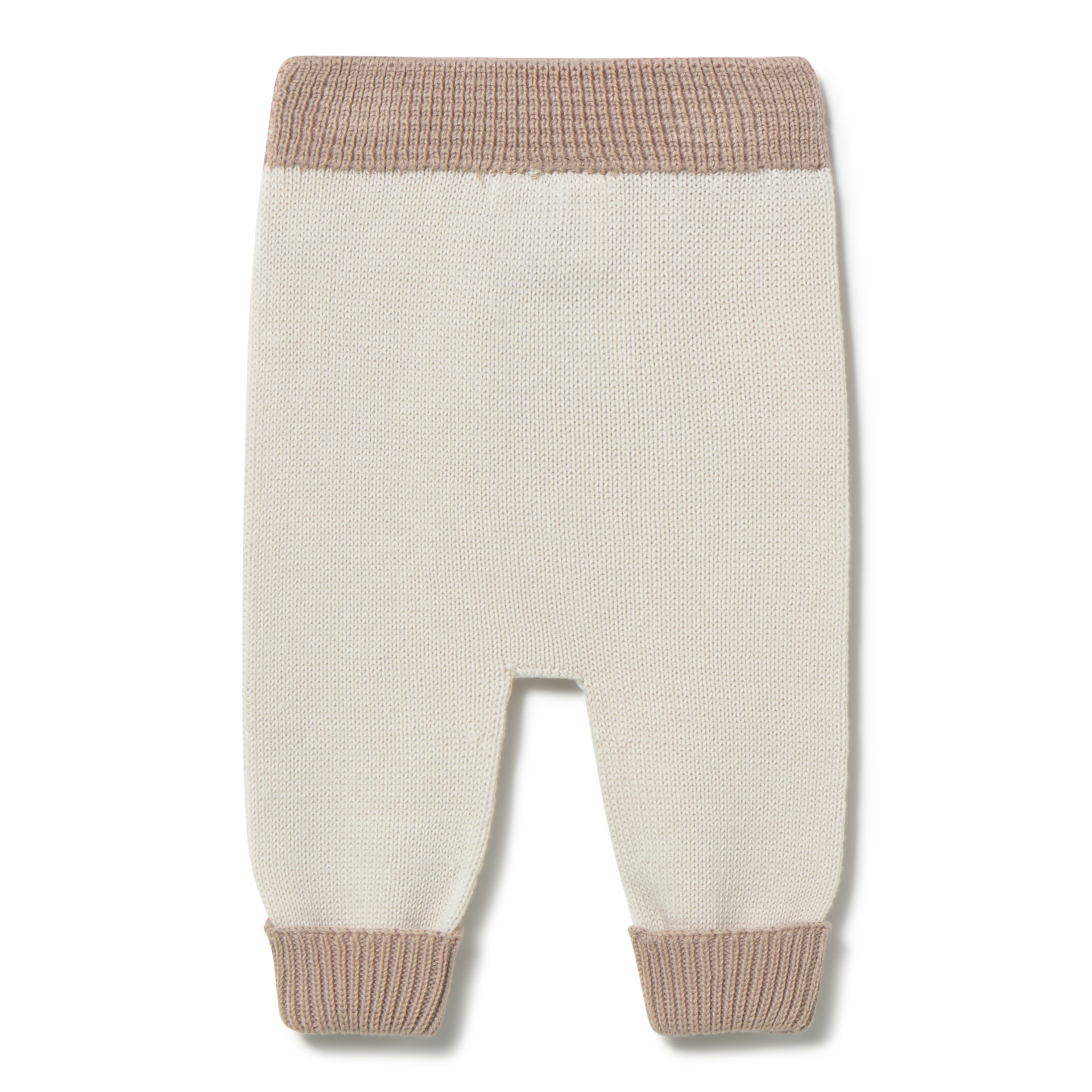 Calças de bebé em malha creme com detalhes castanhos