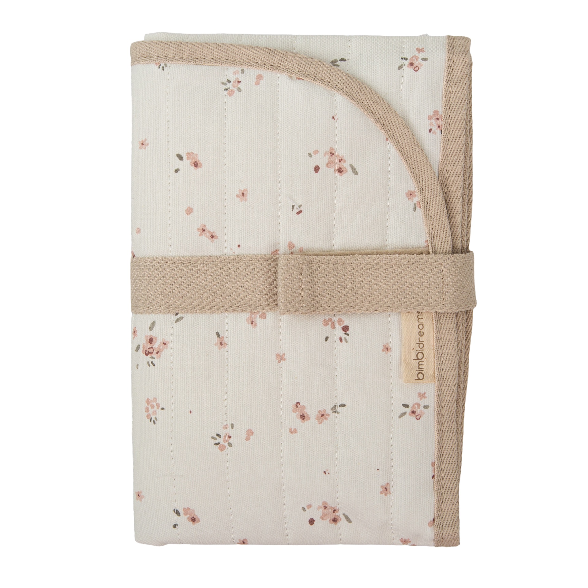 Manta para bebé branca com flores rosa e bordas bege