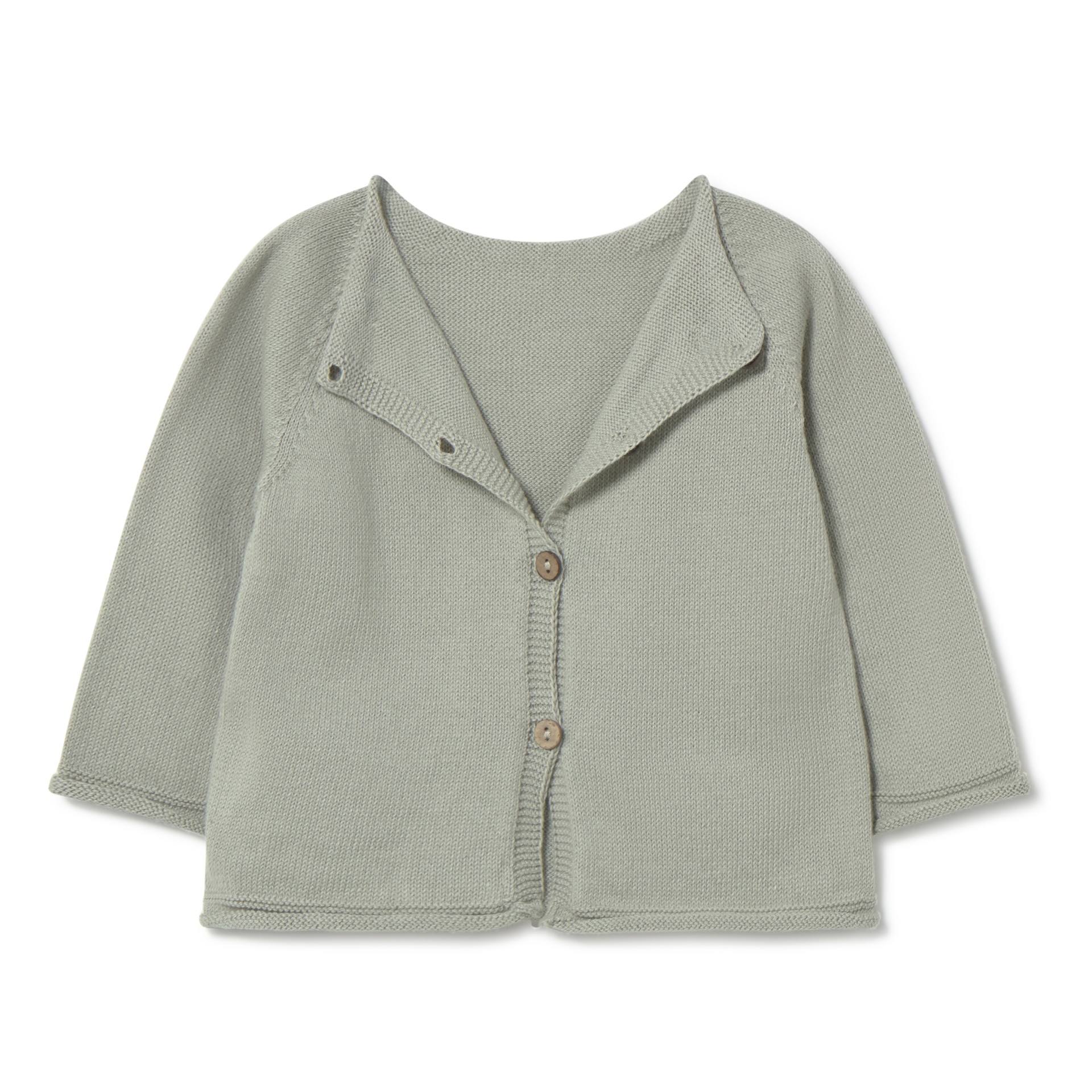Casaco de malha para bebé verde-acinzentado com botões de madeira