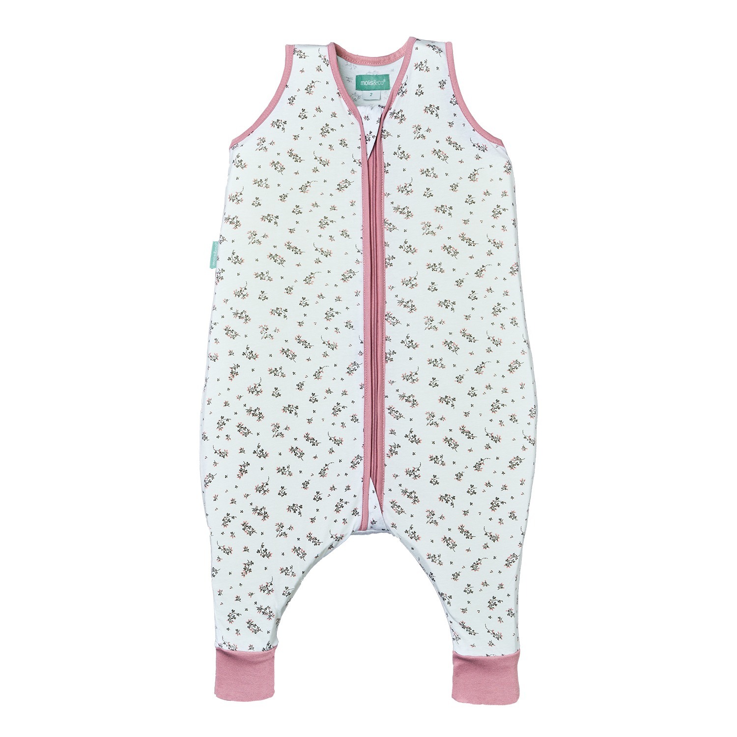 Macacão de bebé branco com padrão floral e fecho rosa