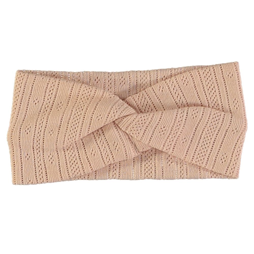 Faixa para cabelo bege tricotada com torção central